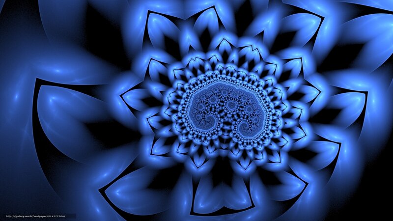 Blue Fractal Flower — Hypnotic, Digital Art, Light