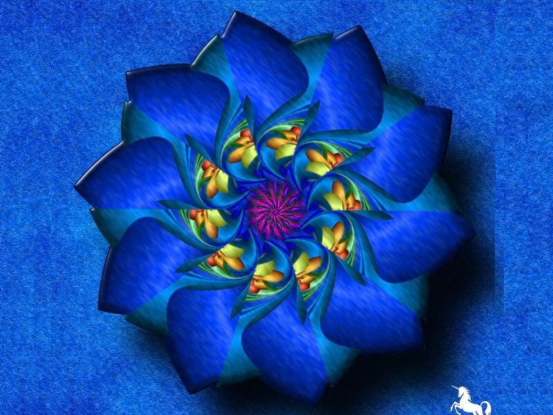 Blue Fractal Flower — Hypnotic, Digital Art, Unicorn