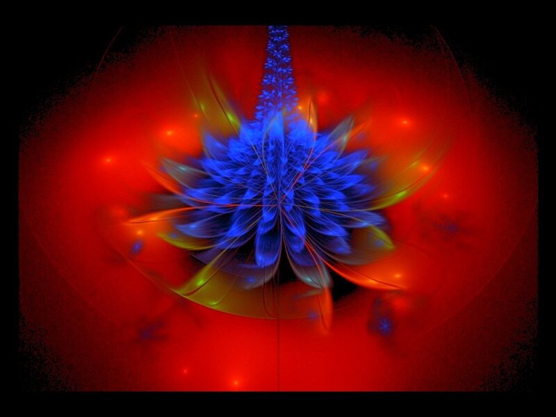 Blue Fractal Flower — Red, Dramatic