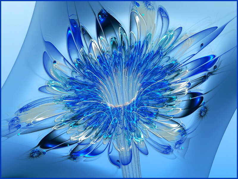 Blue Fractal Flower — Serene, Digital Art, Petals, Center