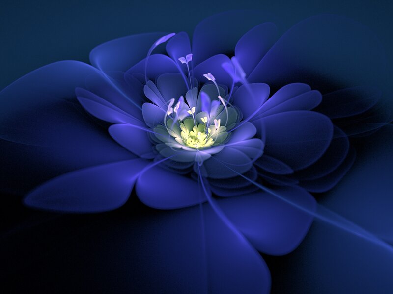 Blue Fractal Flower — Serene, Digital Art