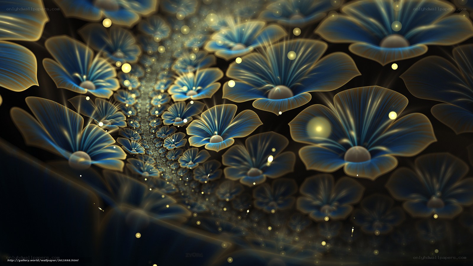 Blue fractal flower tunnel