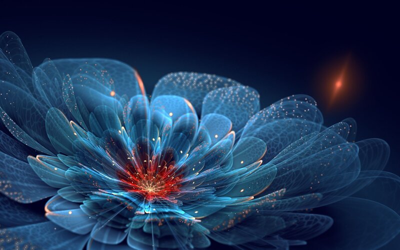 blue fractal flower with red center