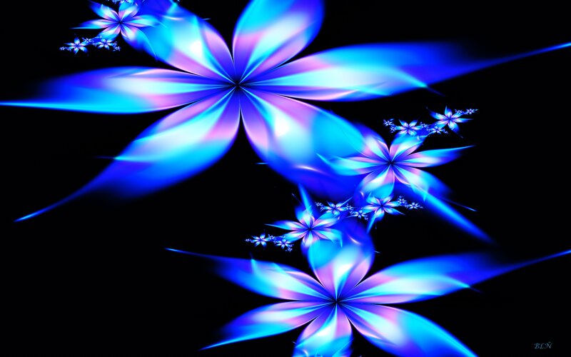 Blue Fractal Flowers — Dramatic