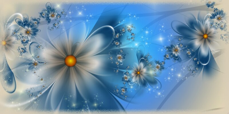 Blue Fractal Flowers — Ethereal, Digital Art