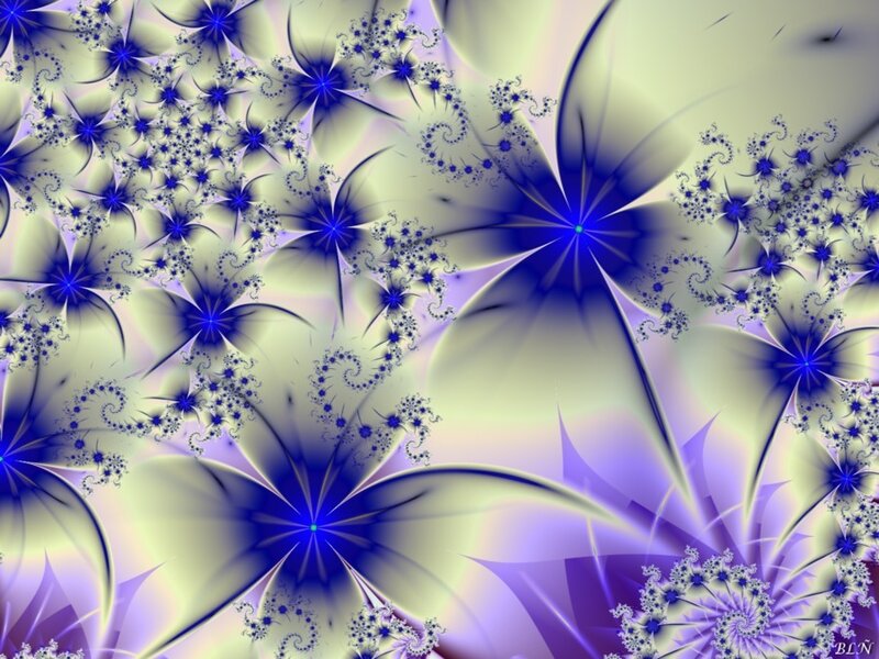 Blue Fractal Flowers — Hypnotic, Digital Art, Spirals, Stars