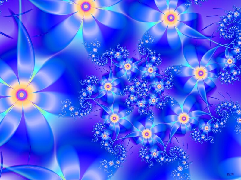 Blue Fractal Flowers — Hypnotic, Digital Art, Spirals