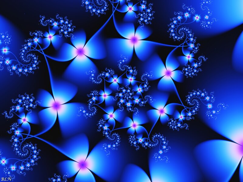 Blue Fractal Flowers — Hypnotic, Digital Art