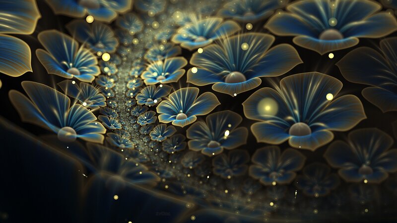 blue fractal flowers with glowing lights