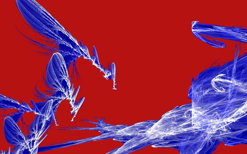 blue fractal forms on red