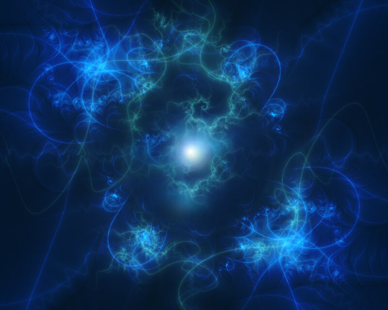 Blue Fractal Light Patterns — Ethereal, Digital Art, Energy