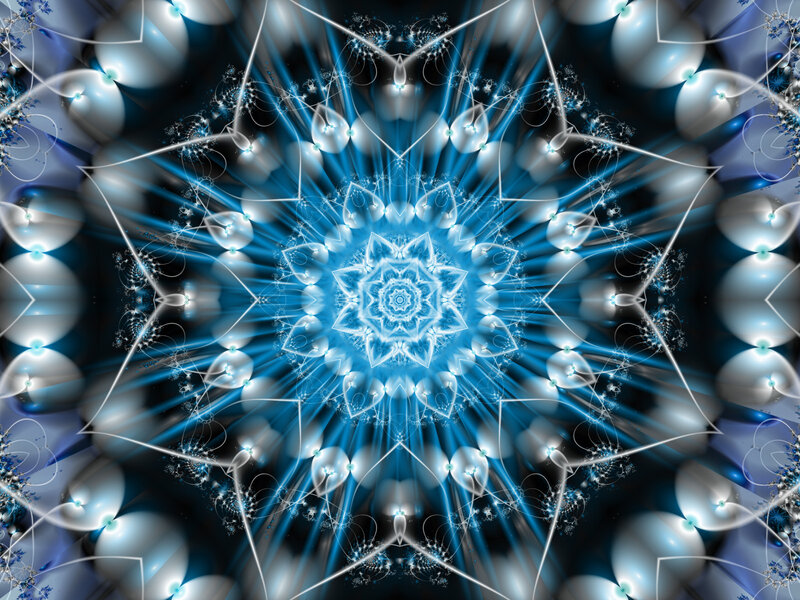 Blue Fractal Mandala — Hypnotic, Digital Art, Light