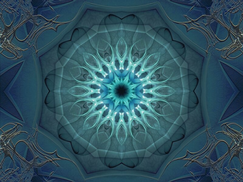 Blue Fractal Mandala — Hypnotic, Digital Art, Symmetry