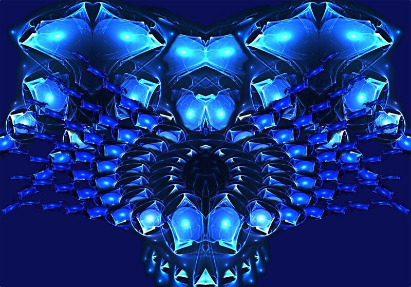 Blue Fractal Pattern — Abstract, Digital Art, Glowing Lights