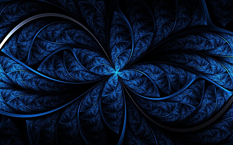 Blue Fractal Pattern — Abstract, Digital Art, Spiral, Lines