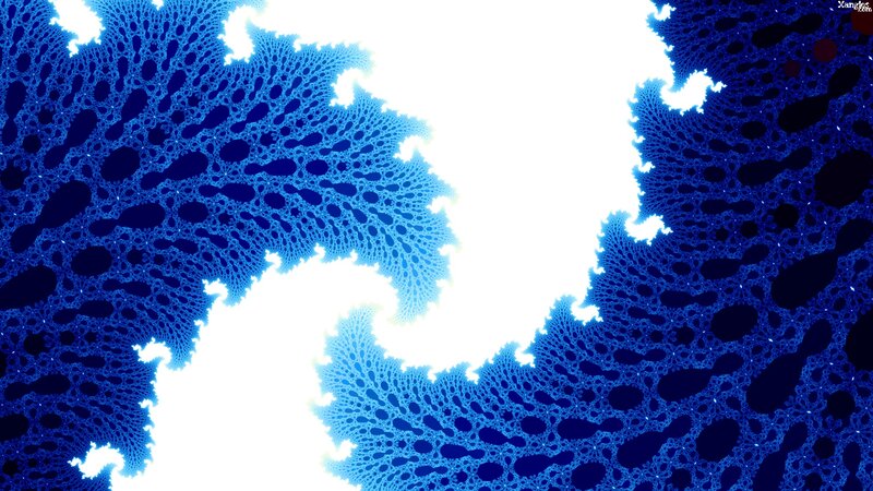 Blue Fractal Pattern — Complex, Abstract, White Center, Dark Blue Areas