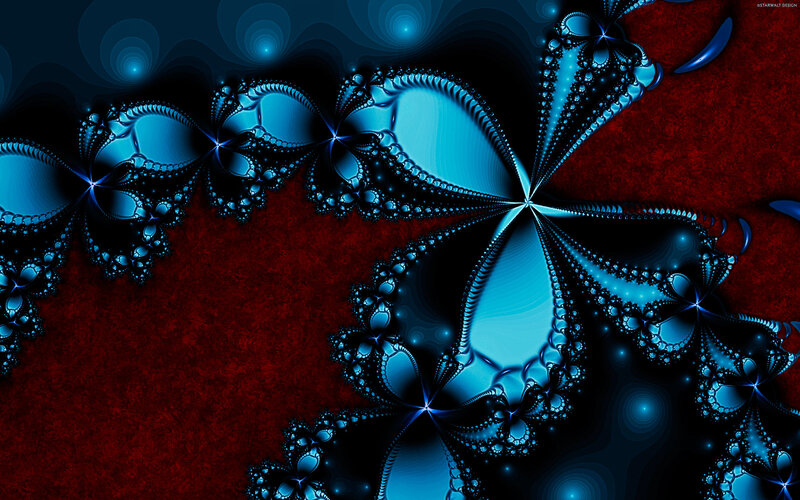 Blue Fractal Pattern — Dramatic, Digital Art, Red Background
