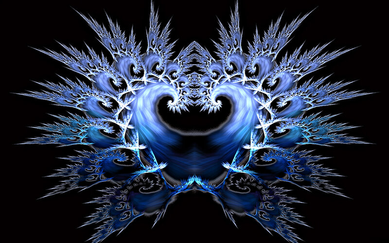 Blue Fractal Pattern — Dramatic, Digital Art, Spikes