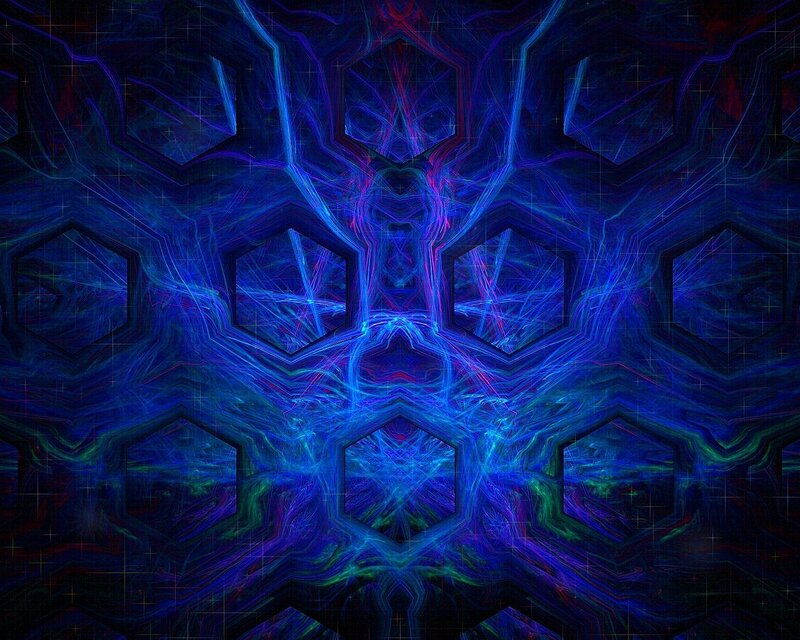 Blue Fractal Pattern — Hypnotic, Abstract, Hexagons