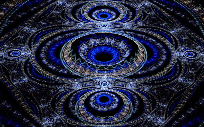 Blue Fractal Pattern — Hypnotic, Digital Art, Circles, Spirals, Patterns, Black
