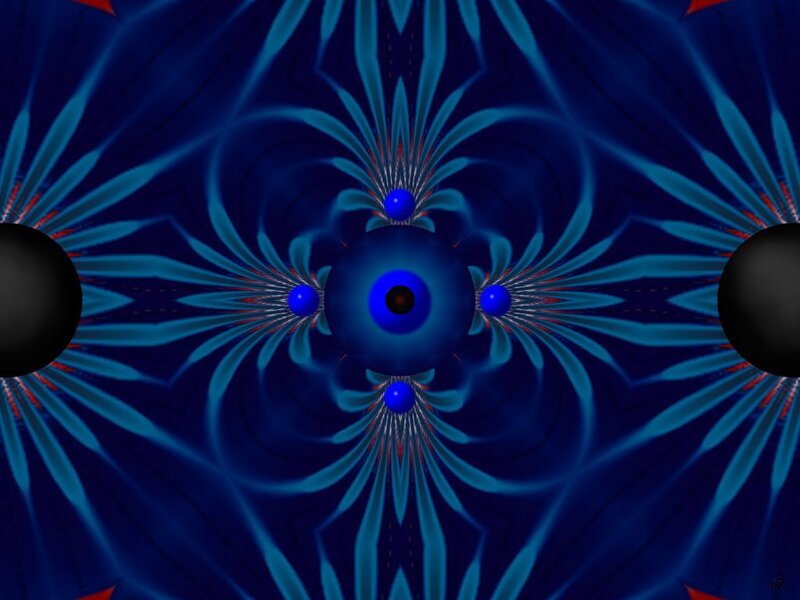 Blue Fractal Pattern — Hypnotic, Digital Art, Spheres, Circles