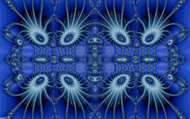 Blue Fractal Pattern — Hypnotic, Digital Art, Symmetry, Circles