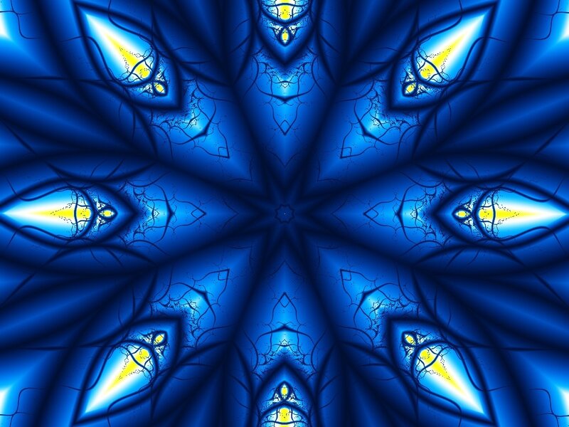 Blue Fractal Pattern — Hypnotic, Digital Art, Yellow Light