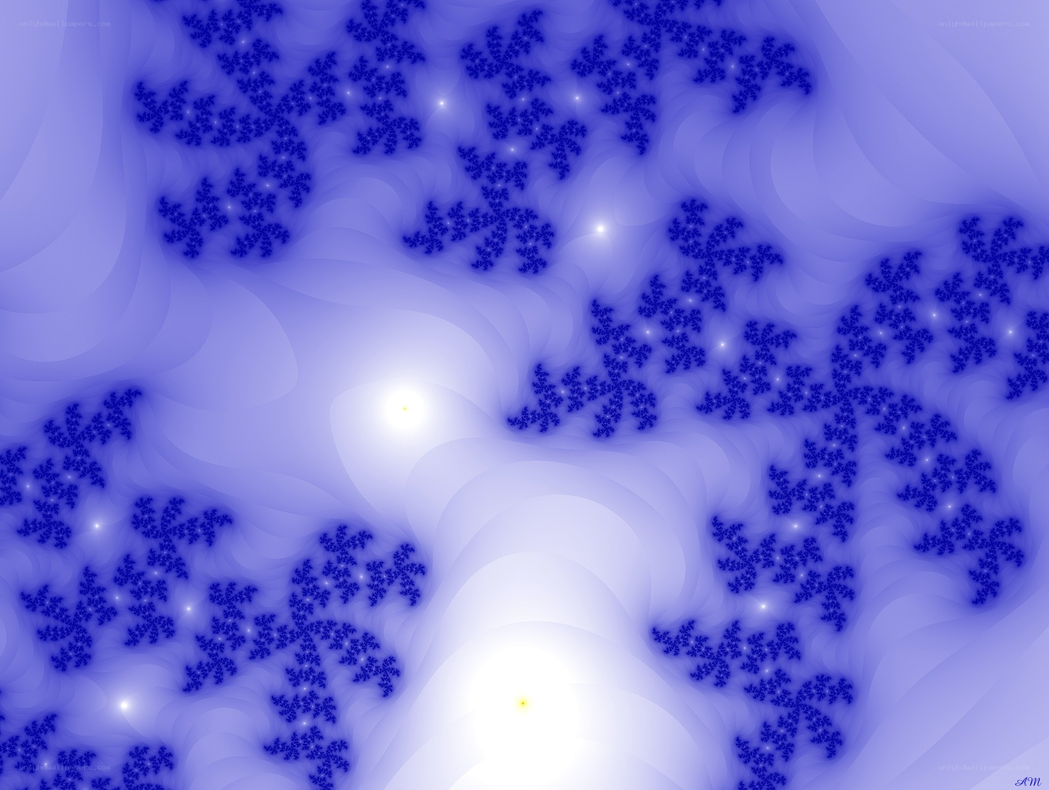 Blue fractal pattern with glowing lights
