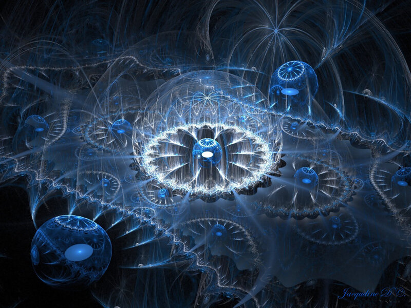 Blue Fractal Patterns — Ethereal, Digital Art, Spheres