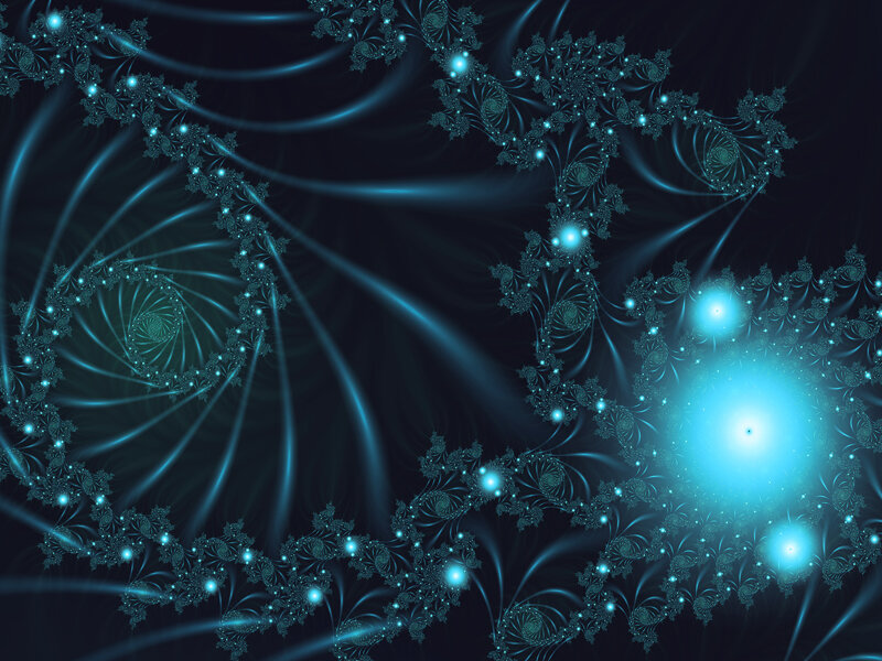 Blue Fractal Patterns — Hypnotic, Digital Art, Spirals, Light Beams