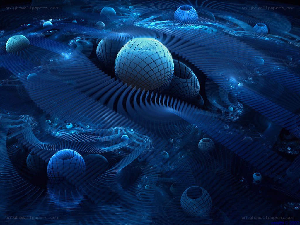blue fractal sphere landscape