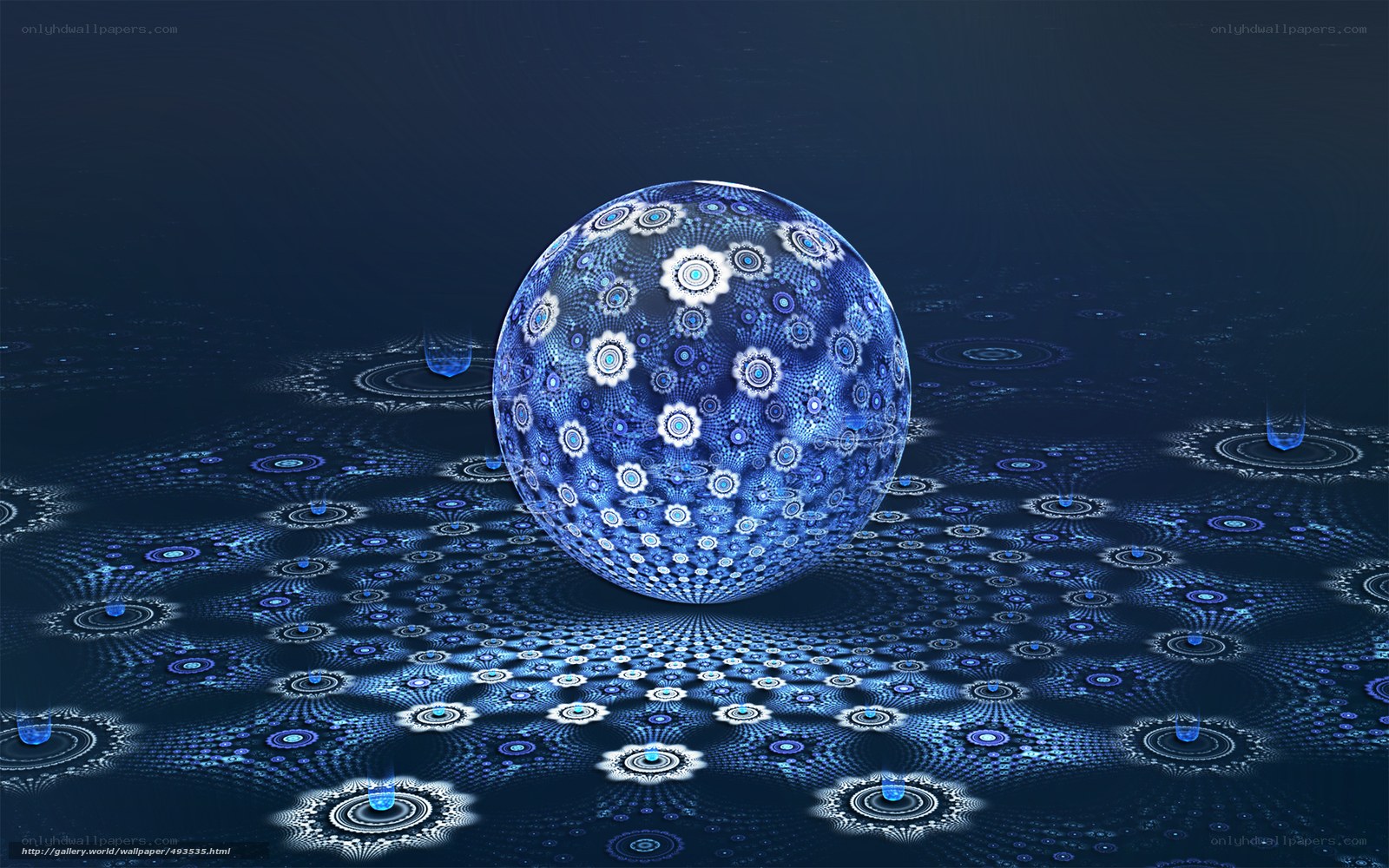 Blue fractal sphere on dark background