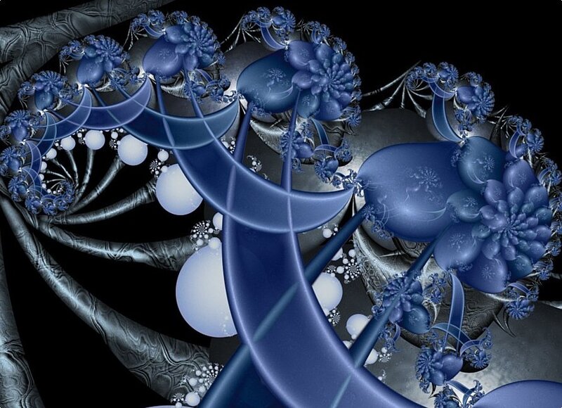 Blue Fractal Spiral — Abstract, Digital Art, Flowers