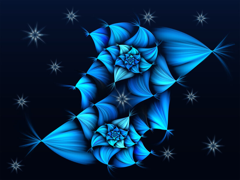Blue Fractal Spiral — Dramatic, Night