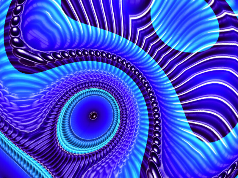 Blue Fractal Spiral — Hypnotic, Abstract, Circles, Waves