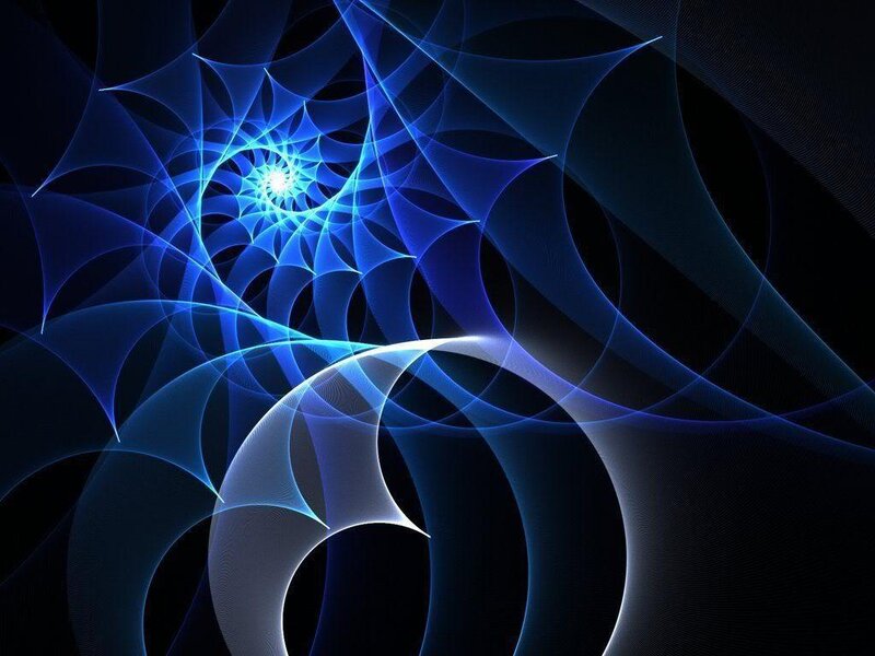 Blue Fractal Spiral — Hypnotic, Abstract, Light, Dark Background