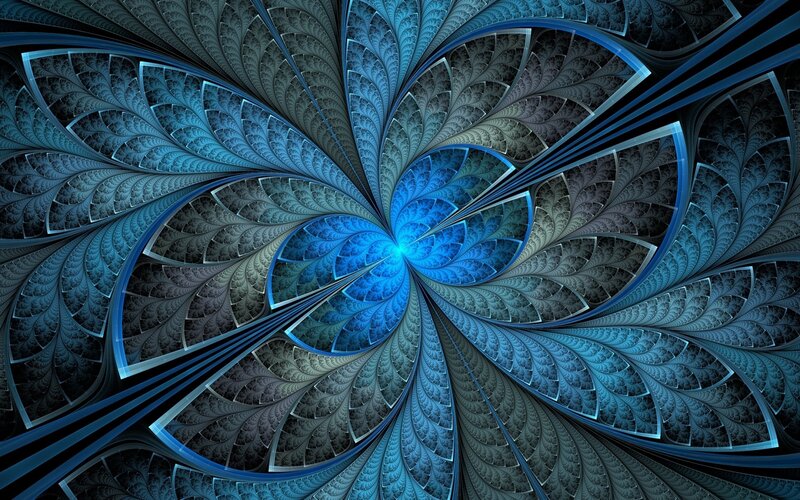 Blue Fractal Spiral — Hypnotic, Digital Art, Blue Light