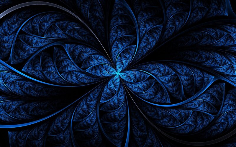 Blue Fractal Spiral — Hypnotic, Digital Art, Dark, Black