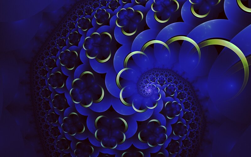 Blue Fractal Spiral — Hypnotic, Digital Art, Flowers
