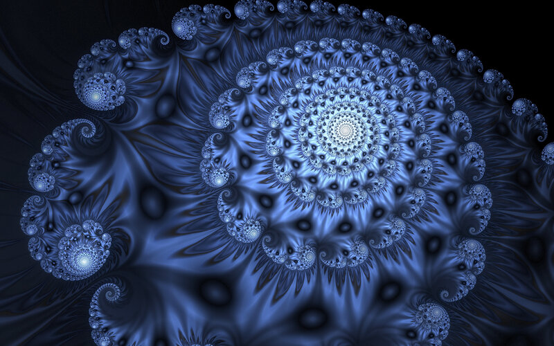Blue Fractal Spiral — Hypnotic, Digital Art, Light, Black