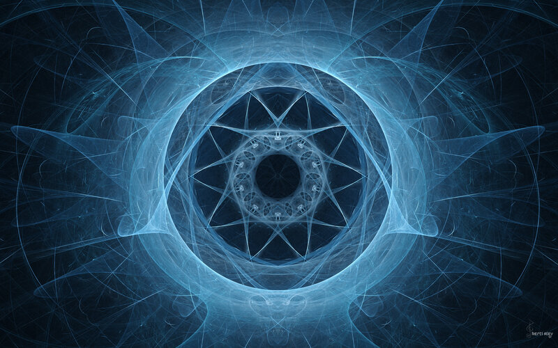 Blue Fractal Spiral — Hypnotic, Digital Art, Light, Star