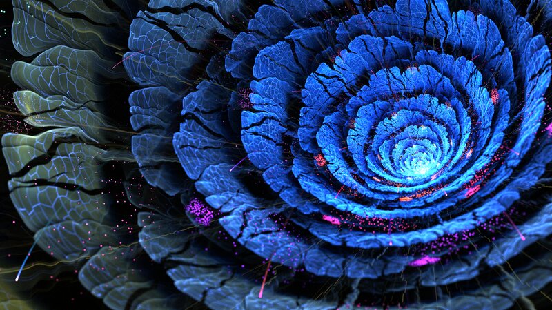 Blue Fractal Spiral — Hypnotic, Digital Art, Particles
