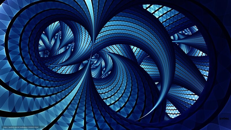 Blue Fractal Spiral — Hypnotic, Digital Art, Tunnel