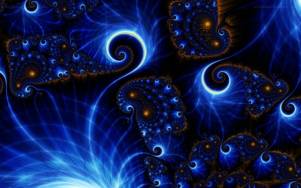 Blue fractal spiral patterns