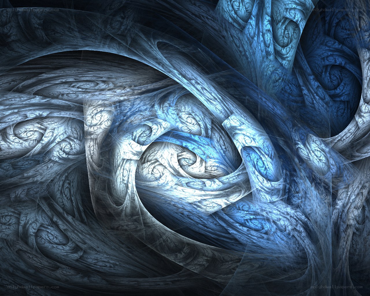 Blue fractal spiral patterns