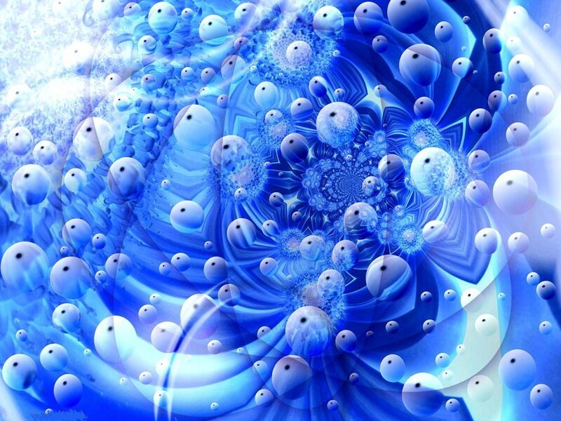 blue fractal spiral with bubbles