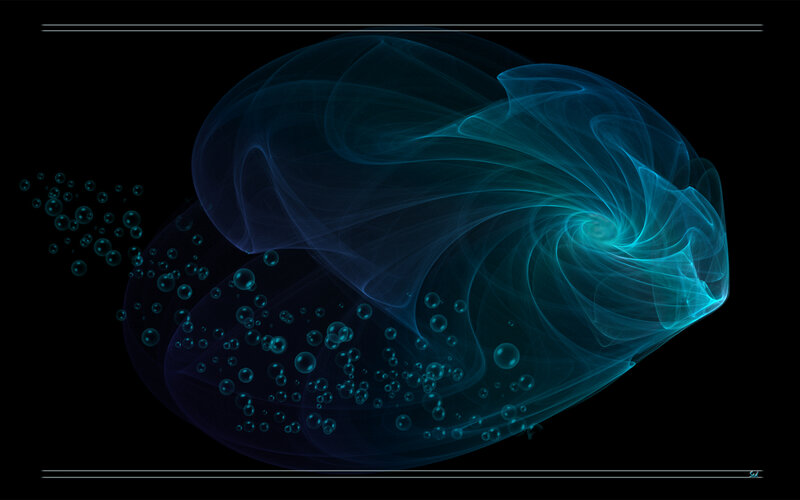 Blue fractal spiral with bubbles