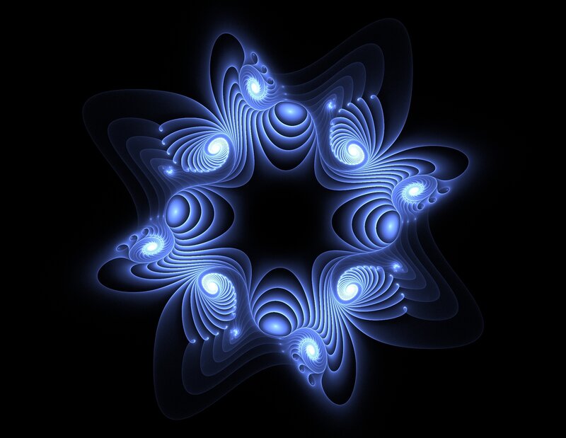 Blue Fractal Star Pattern — Hypnotic, Digital Art