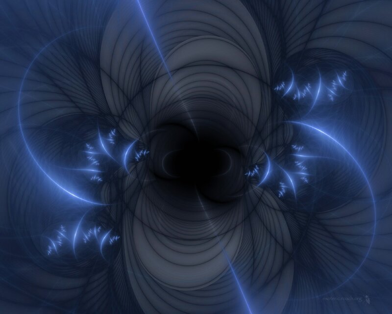 Blue Fractal Tunnel — Hypnotic, Digital Art, Light, Spiral, Black