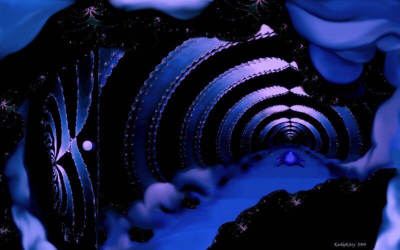 Blue Fractal Tunnel — Mysterious, Digital Art